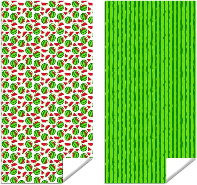 2 Pcs Microfiber Beach Towel Sand Free Quick Dry Oversized Watermelon Rind Striped Summer Style Green Lime Lightweight Bath Towels for Travel Pool Swim Camping 71 x 32 Inches