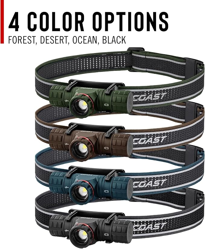 Coast XPH30R 1500 Lumen USB-C Rechargeable Dual Power Headlamp with Twist Focus Beam and Magnetic Base, 4.37 oz. - Forest Green