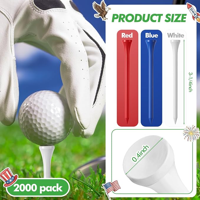 Mudder 2000 Pcs Bamboo Golf Tees Bulk Professional Golf Tees Reduce Friction Side Spin for Club Men Women Kids Accessories
