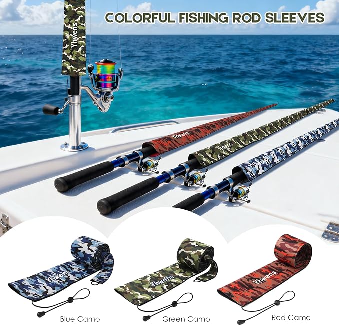 Neoprene Fishing Rod Sleeve Rod Sleeves Fishing Pole Sleeve Rod Socks for Fishing Poles Rod Cover Rod Protector Durable for Casting Spinning Trolling Sea Fishing Rod Storage