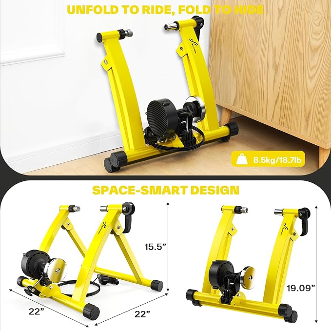 Sportneer Bike Trainer - Magnetic Stationary Bike Stand for 26-28" & 700C Wheels - Adjustable 6 Level Resistance Bike Trainer Stand for Indoor Riding with Quick Release Lever & Front Wheel Riser Block