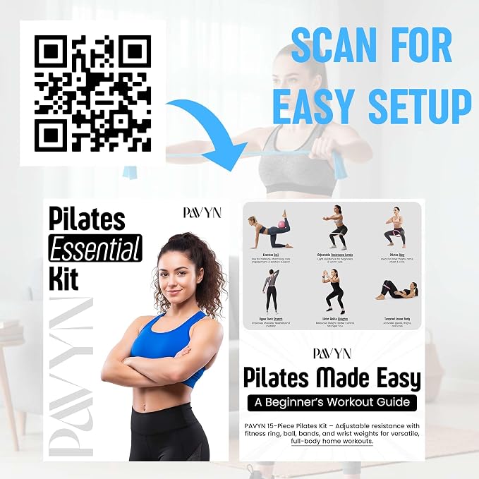 Pilates Kit for Women – 16 Pcs Home Pilates Equipment Set with Magic Circle Ring, Ball, 5 Resistance Bands, Yoga Strap, Ankle Weights, Grip Socks & More | Pilates Starter Kit