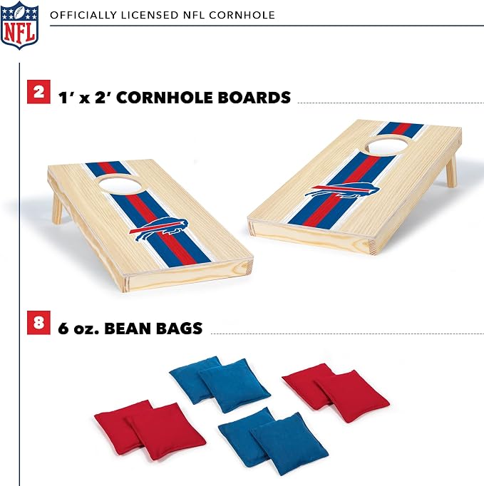 NFL Football Portable Size 1' x 2' Solid Wood Cornhole Set with Direct Print HD Team Graphics – Travel Size