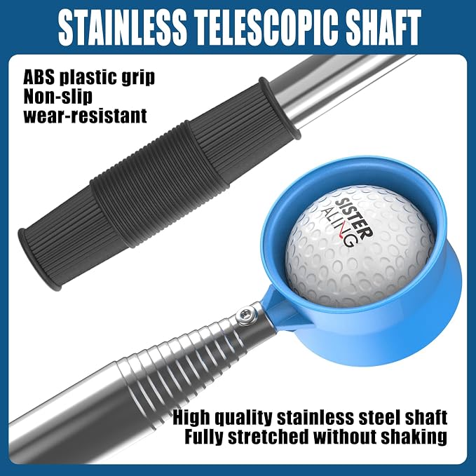 Water Telescopic Golf Ball Retriever and Magnetic Clip for Golf Towel
