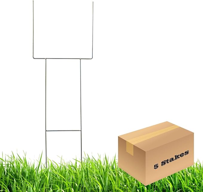 H Frame Wire Stakes 30 x10 inch 9 Gauge Galvanized Wire -Yard Sign Stakes Fit for 4mm, 5mm Corrugated Signs, Heavy Duty Metal Step Stakes, Pack of 5