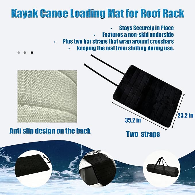 Outdoor Kayak Canoe Loading Mat for Roof Rack – Non-Skid Protective Pad | 1.Car Paint Protection Accessory 2.Slide Kayak Carrier Accessory Mat with Storage Bag 3.Outdoor Use Only