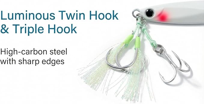 Saltwater Fishing Lures Metal Jigs Vertical Jigging Lure with Treble & Double Assist Hooks, 35-100g 6 pack Laser Glow Spoon Speed Sinking Slow Pitching Jig Offshore Targeting Tuna Mahi-Mahi Yellowtail
