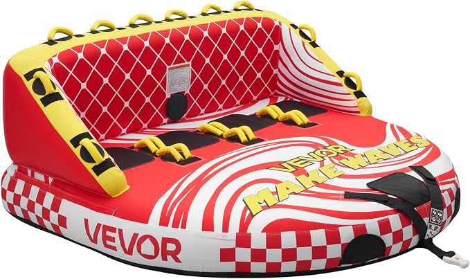 VEVOR Towable Tubes for Boating, 4-Rider Inflatable Towable Tube for Boat to Pull, 680 lbs Capacity Water Sports Boating Tubes - with Full Nylon Cover, Dual Tow Points, Safety Valve & Padded Handles