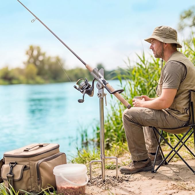 Lounsweer 4 Pcs Fishing Rod Holders 360 ° Adjustable Fishing Pole Holders Multifunctional Stainless Steel Ground Fish Rod Pole Brackets for Detachable Fish Equipment Lakes Rivers Gifts Men