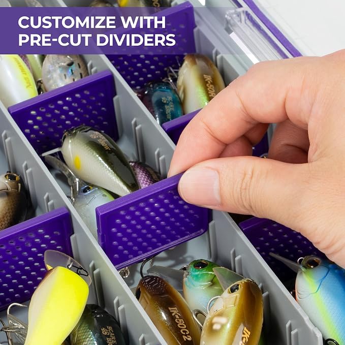 KastKing HyperSeal Waterproof Tackle Box, 3600 1 Pack，Purple | 3600 Tackle Trays;Tackle Box Organizer;Removable Dividers; One-Hand Open and Close；Fishing Gear Storage