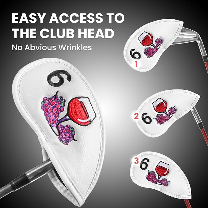 FINGER TEN Magnetic Golf Iron Headcovers Value 11 Pack, Durable PU Leather with Embroidered Numbers for Easy Identification, Multiple Colors Available Fits Most Iron Clubs