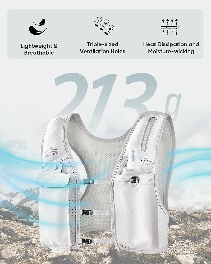 Zelvot Running Vest for Women Men, Adjustable Running Phone Holder Vest, USA Original Patent, Running Hydration Vest with 500ml Soft Flask, Reflective Running Backpack for Hiking Cycling