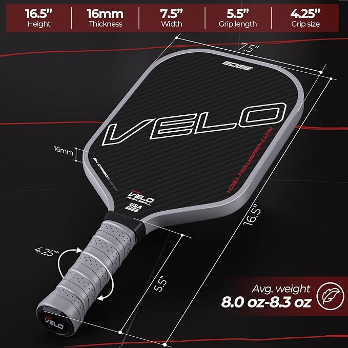 Pickleball Paddles, Professional 3K Carbon Fiber Pickleball Paddle w/Control & Spin, Dual Foam Injected Edge for Large Sweet Spot, 16mm Core, Non-Slip Long Handle, USAPA Approved