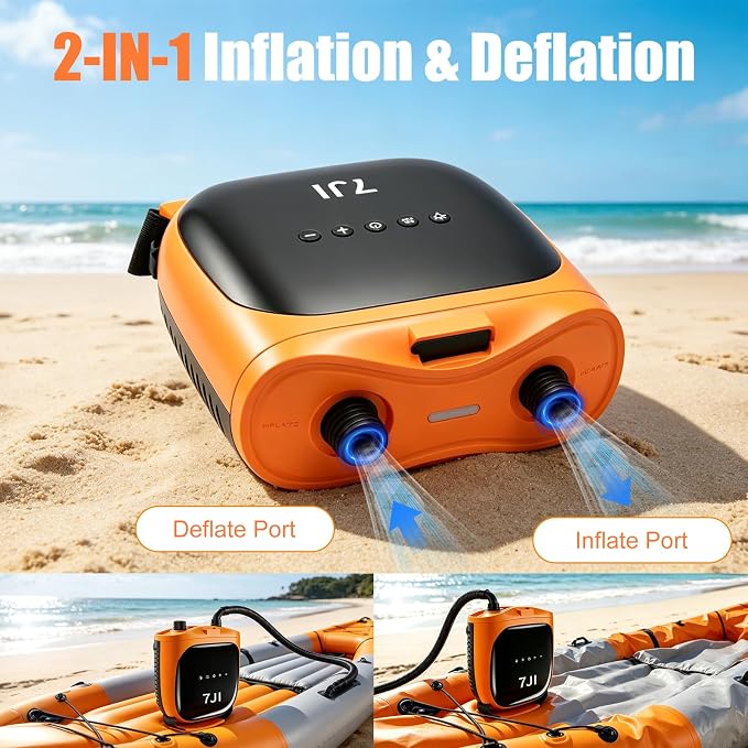 20PSI Electric Paddle Board Pump,USB Rechargeable SUP Pump,Intelligent Air Pump Dual Stage Inflate & Deflate,12V DC Plug for Stand up Paddle Boards,Kayak,Inflatables,Boats,Tent,Kite Wings