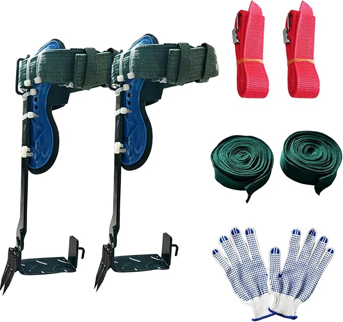 Tree Climbing Spikes Set–Stainless Steel Spurs with Safety Harness Belt, Non-Slip Foot Pedals for Fruit Picking