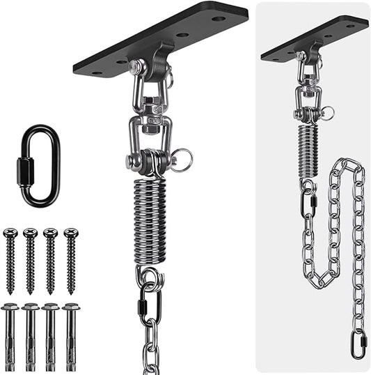 Dolibest Hammock Chair Hanging Kit, Heavy Duty Swing Hanger with Spring and 39" Chain, Indoor Outdoor Playground Hanging Hammock Punching Bags, 360+180° Rotation, Easy to Install, Black