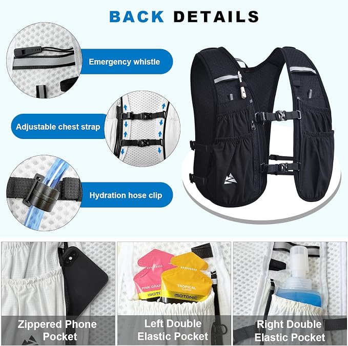 Running Hydration Vest Backpack, Lightweight Hydration Backpack with 500ML Water Bladder and Night Running Light