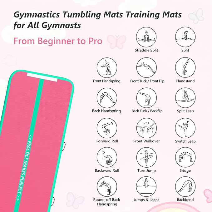VOFiTNY All Purpose Gymnastics Mat 6.6/10/13/16/20 ft Sturdy Inflatable Tumble Track for Home/Gym