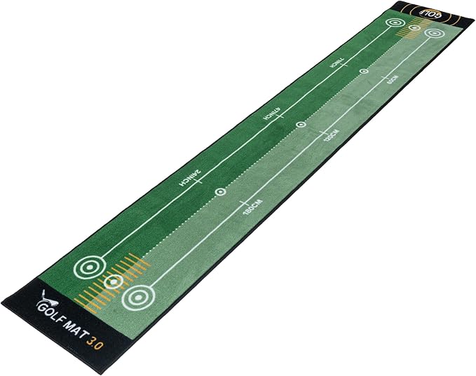 GLANC Golf Putting Practice Mat Set with Alignment Mirror & Cup, 20 in X 10 ft Training Aid Mat, Anti-Slip Backing Golf Putting Green for Indoor and Outdoor Use