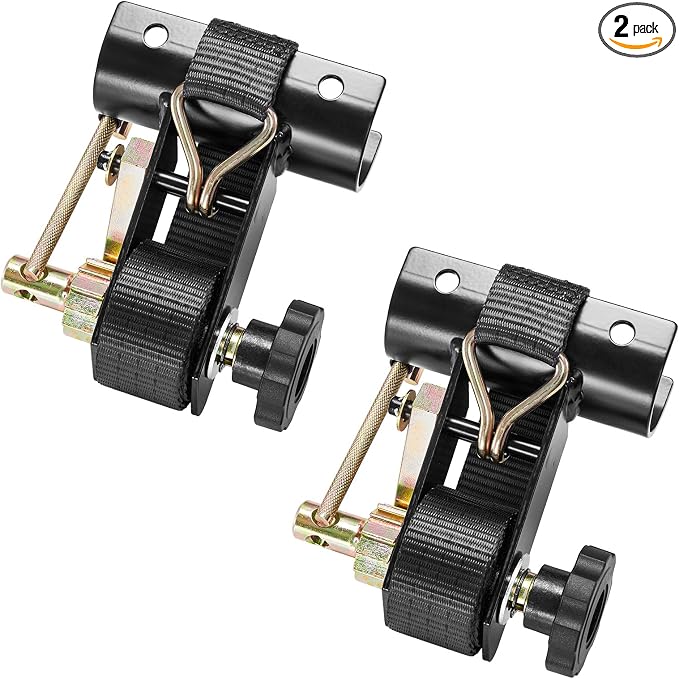 VEVOR Ladder Rack Ratchet Straps, 2'' Black Round Tube Mount, 1.5'' Wide x 7.5' Long Black Ladder Rack Straps with Double J-Hooks, 500 lbs Load Heavy Duty, Cargo Buckle Lock Strap (2 Pack)