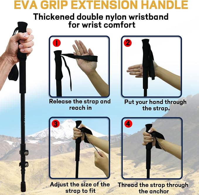 Carbon Fiber Trekking Poles 2 Pcs Ultra Lightweight Telescopic Collapsible Hiking Poles, Adjustable EVA Grips-Terrain Accessories, Portable Hiking Sticks for Hiking Men&Women