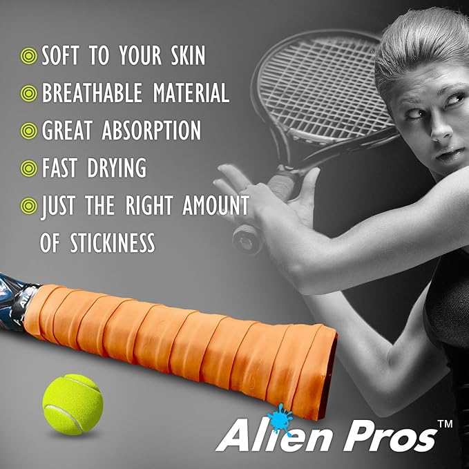 ALIEN PROS Tennis Racket Grip Tape - Precut and Dry Feel Tennis Grip - Tennis Overgrip Grip Tape Tennis Racket - Wrap Your Racquet for High Performance