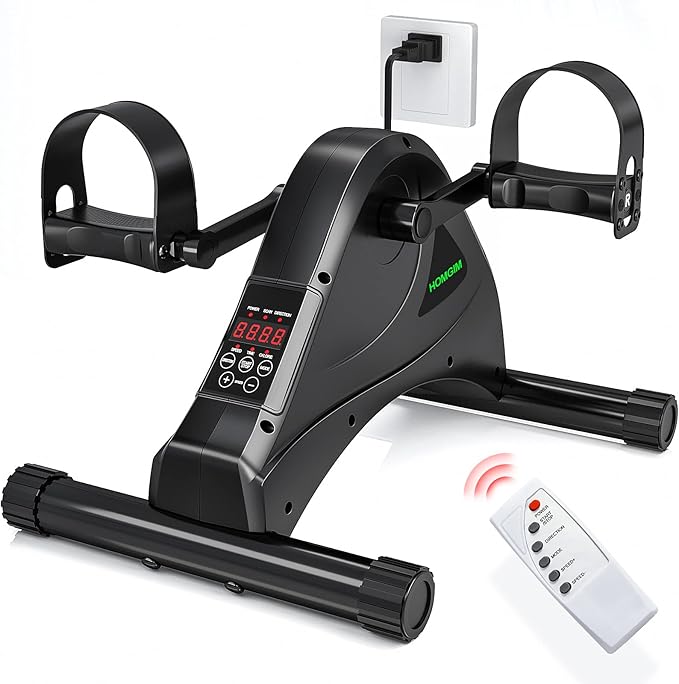 HOMGIM Mini Exercise Bike,Under Desk Bike for Seniors Rehab Training, Motorized Pedal Exerciser for Arm/Leg Fitness & Physical Therapy, 6 Levels Speed Adjustment