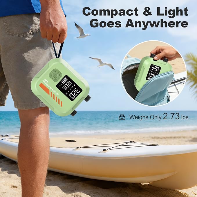 Paddle Board Pump Electric Portable,Rechargeable 22 PSI SUP Air Pump,Dual Power 7800mAh,12V DC Car Plug,Inflation Deflation,Auto-Off,for Paddleboard,Kayak,Kite,Tent,Kayaks