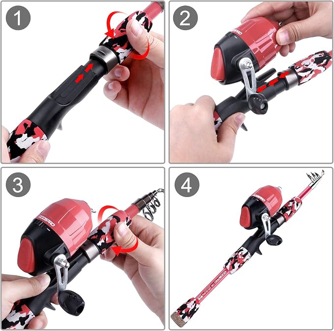 ODDSPRO Kids Fishing Pole - Portable Telescopic Kids Fishing Rod and Reel Combo Kit - with Spincast Fishing Reel Tackle Box for Girls, Youth