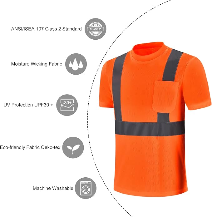 A-SAFETY Safety Shirt,High Visibility Work T Shirt Long Short Sleeve Class 3 (XS-6XL)