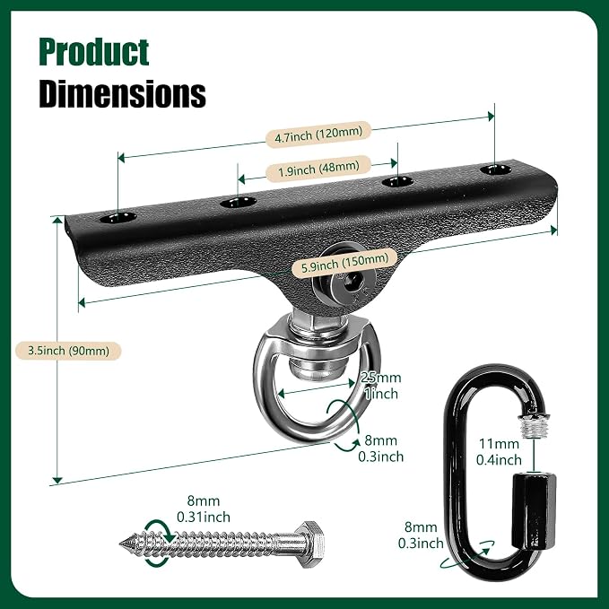 Heavy Punching Bag Hanger | Wall/Ceiling Mount Hook with 180° / 360° Rotation | Wood Beam Holder for Boxing, Weight Training, Aerial Yoga Swing & Hammock