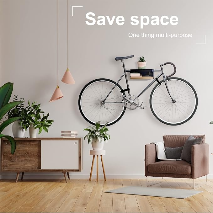 MOSHAY Bicycle Wall Mount S-Rack Bicycle Holder Aluminium Wood - Bicycle Mount for Road Bike Gravel Bike Touring Bike - Bicycle Stand Wall Indoor Storage for Garage Living Room