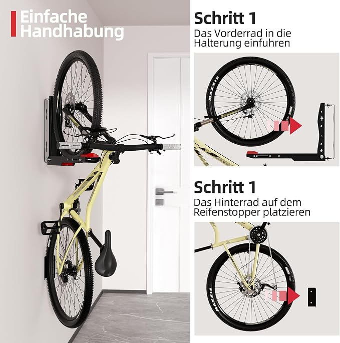 Urban Deco Swivel Bike Wall Mount,Adjustable Bike Hanger,Space Saving Bike Rack Garage,Easy to Load and Unload Bike Rack Wall Mount Can Hold Up to 77 lbs (Black+red 2PK)