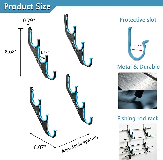 Fishing Rod Holders & Pole Holders for Garage, Wall Mounted Metal Fishing Rod Storage Organizer Rack Holds Up to 6/10/12/20 Rods or Combos, Suitable for Catfish Fishing Gear