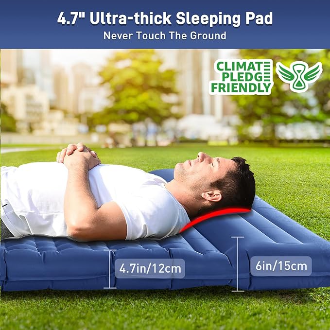 Elegear CumbreX™ Double Sleeping Pad for Camping, 4.7" Ultra-Thick Inflatable Camping Sleeping Pad 2 Person with Built-in Foot Pump, Portable Camping Sleeping Mat for Backpacking Hiking Tent, Full