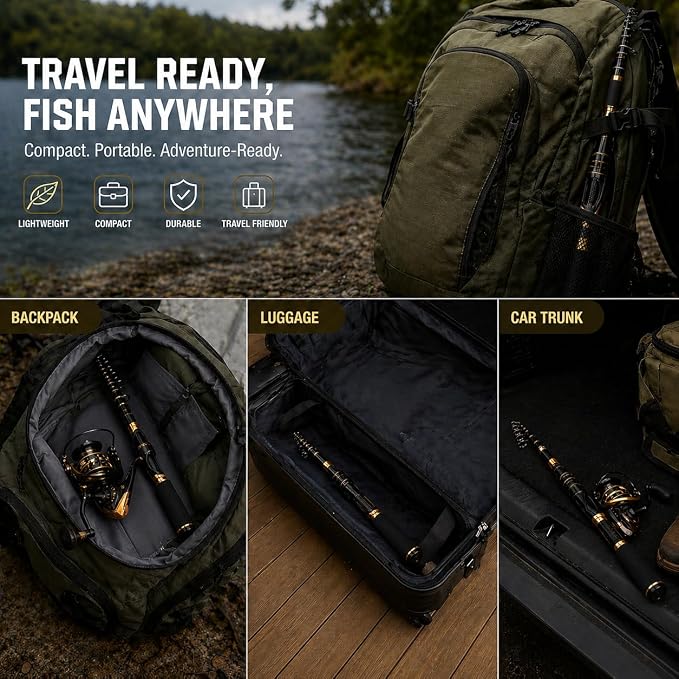 Telescoping Fishing Rod and Reel Combo with Spinning Reel, Travel Bag, Complete Starter Kit for Freshwater and Saltwater
