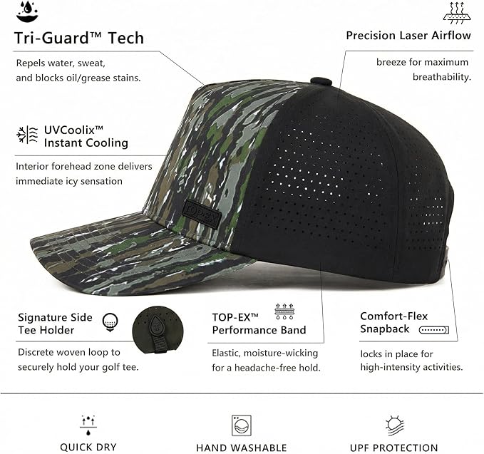 TOP-EX Performance Baseball Hat for Men Water Resistant Golf Cap Running Cooling Snapback Laser Perforated