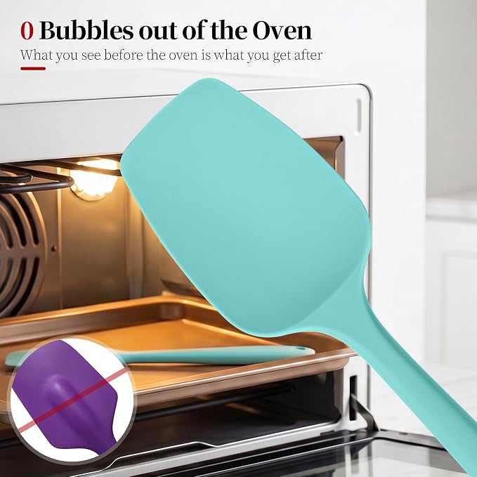 600ºF Heat Resistant Spatulas, High Heat Food Safe Semless Kitchen Silicone Spoon Spoonula Scraper Set for Cooking Baking Mixing Scraping Stirring Nonstick Cookware Pan Bowl (3Pcs,Aqua Sky)