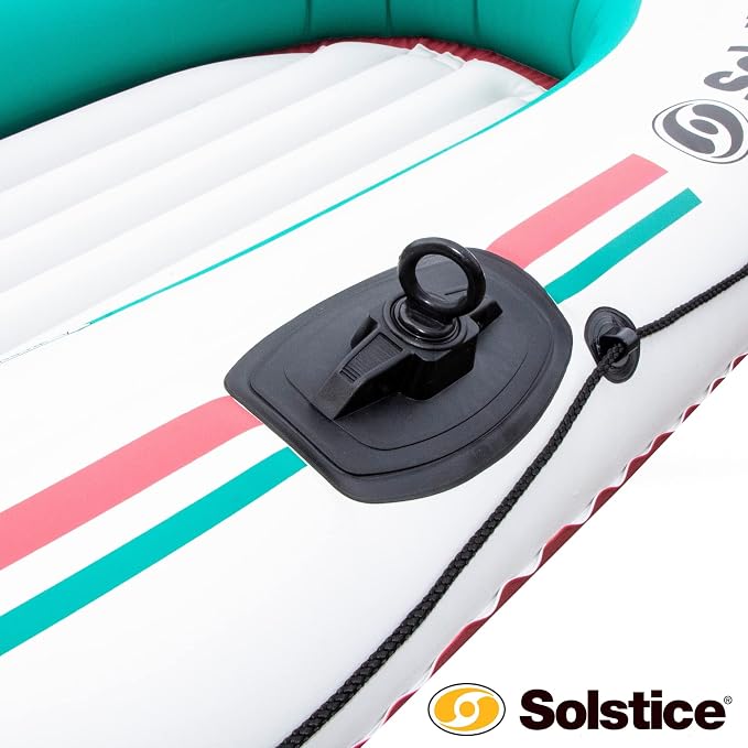 SOLSTICE Inflatable Boat for Lakes, Rivers & Beaches – Heavy-Duty Raft with Swivel Oar Locks, Rod Holders & Inflatable Seats – Voyager, Fishing, 6-Person, Brown, 11'