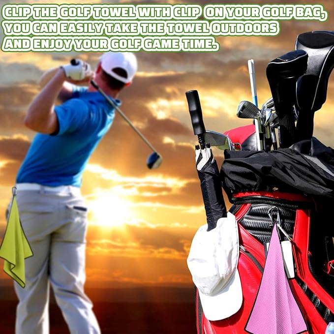 Batiyeer Golf Towels Bulk for Bags, 16"x16" Microfiber Waffle Pattern Golf Towel with Clip for Tournament, Club, Fitness