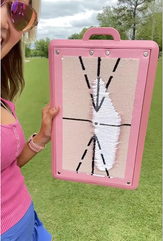 Birdie Golf: Birdie Mat Pro - Swing Training Aid, Blush Pink, Sequin Tech Surface, Analyze Swing Path-Ball Impact, in-Outdoor, 19.25" Sports Accessory