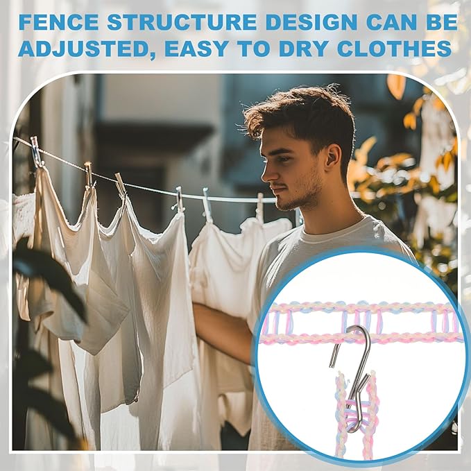 uxcell 2 Pcs Portable Travel Clothesline, 26.2ft Clothes Line Outdoors Travel Hanger Foldable Clothesline Rope with Hooks for Camping Hotel Backyard Home Cruise Ship, White