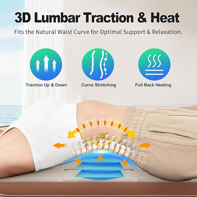 Full Body Massage Mat with 3 Heating Zones, Head & Neck Support Pillow, Soft Foldable Relaxation Pad with Gentle Vibration for Bed, Floor or Couch, Home Use