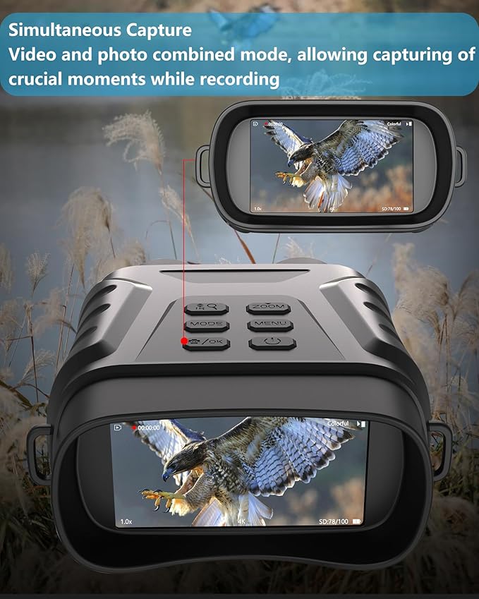 Night Vision Goggles, 4K Infrared Night Vision Binoculars for Adults, 3" Large Screen, 8X Digital Zoom, Adjustable IR Light, 32GB Card for Photos & Videos, for Camping, Hunting & Security