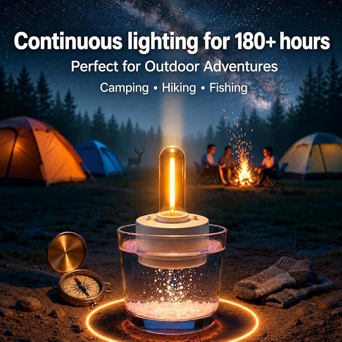 Safe Candle Lantern Alternative, Salt Water Powered Emergency Light, No Flame Camping Lantern, Battery-Free Survival Lamp for Indoor & Outdoor Use