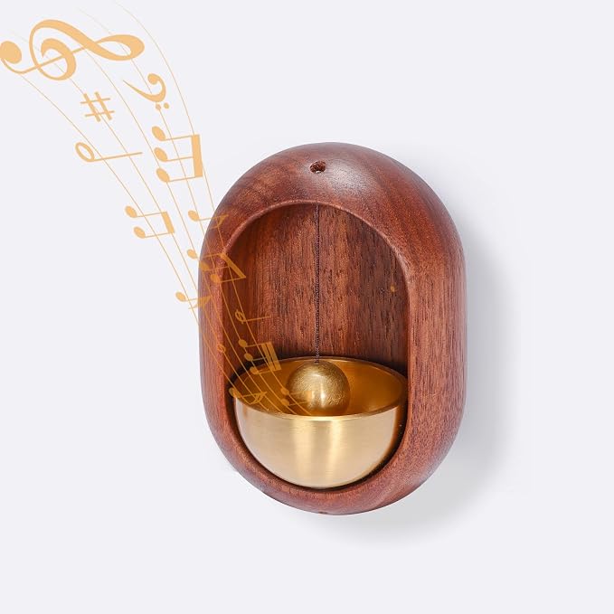 Shopkeepers Bell - Magnetic Attached Doorbell for Door Opening - Unique Office Ornament and Hanging Decoration for Business Entrance, Fridge Sticker and Barn Door (Walnut Oval)