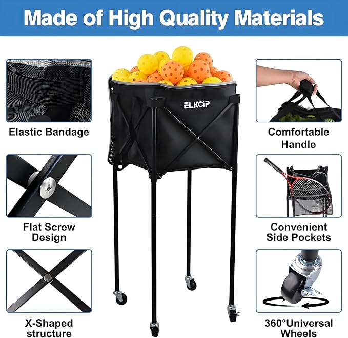 Portable Pickleball & Tennis Ball Hopper - Pickleball Collector Retriever Basket Carrier Gatherer Picker Container for Picking and Storage Training Tool for Ball