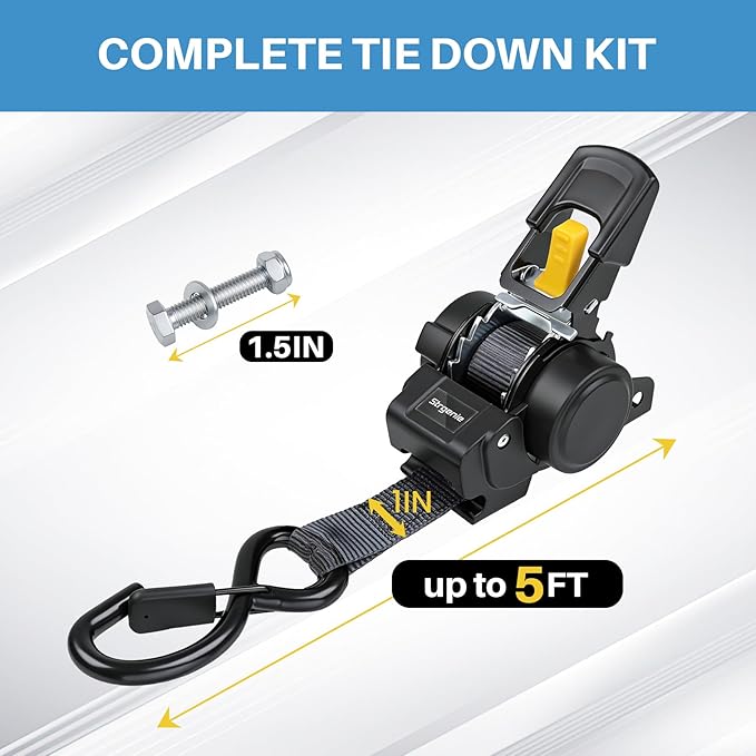 Bolt on Ratchet Straps 1INx5FT Auto Retractable Ratchet Tie Downs to Trailer Mountable Transom Straps for Boat, Jet Ski, RZR, ATV