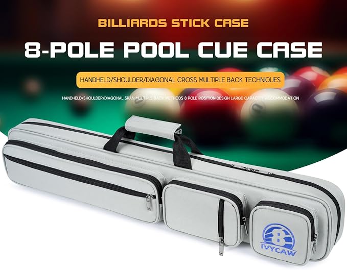 Pool Cue Case 4x4, Pool Cue Carrying Case Soft Padded Billiard Stick Bag with Multi-pocket for 4 Butts and 4 Shafts, Pool Stick Case Cue Bag with Backpack-straps for Pool Cues and Accessories