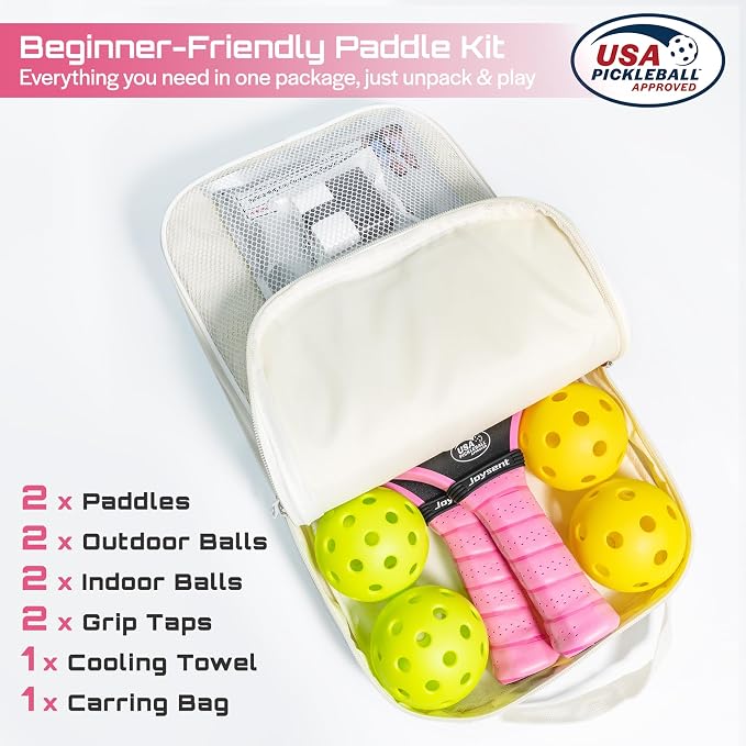 Pickleball Paddles Set, USAPA Approved Carbon Fiber Pickleball Set of 2 with Beginner Pickleball Rackets, Indoor Outdoor Pickle Balls for Adults Men Women, JT-1